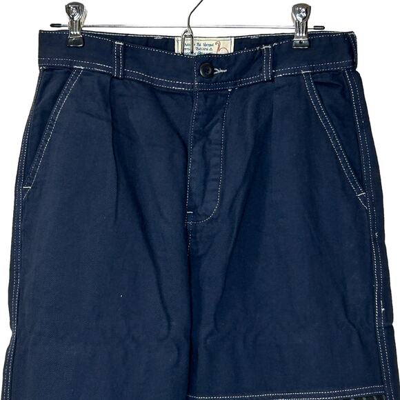 Sandrine Rose French Worker Patchwork Wide Leg Cotton Linen Pants Blue 24 NWT - Picture 7 of 9